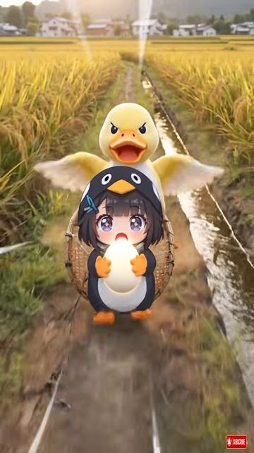 Пингвиненок Гугу гага находит светящееся яйцо  Приключение милой Чиби на рисовом поле