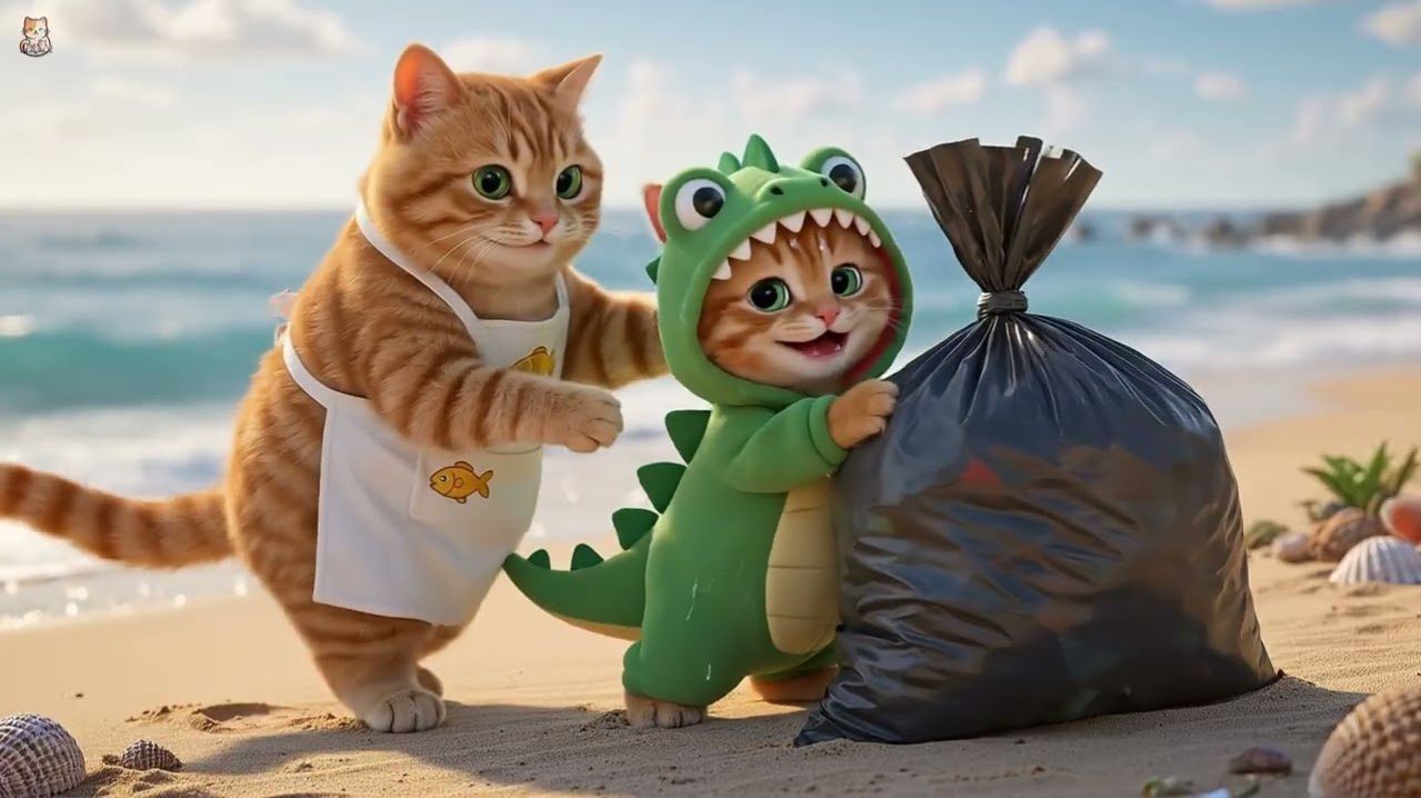 Трогательная кошачья история: Рыжий котёнок встречает бабушку во время приключения на берегу моря