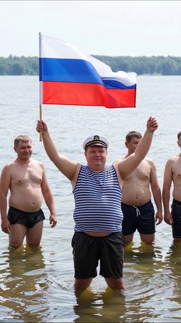 Праздник лета: друзья у воды с флагом России #лето #друзья #Россия