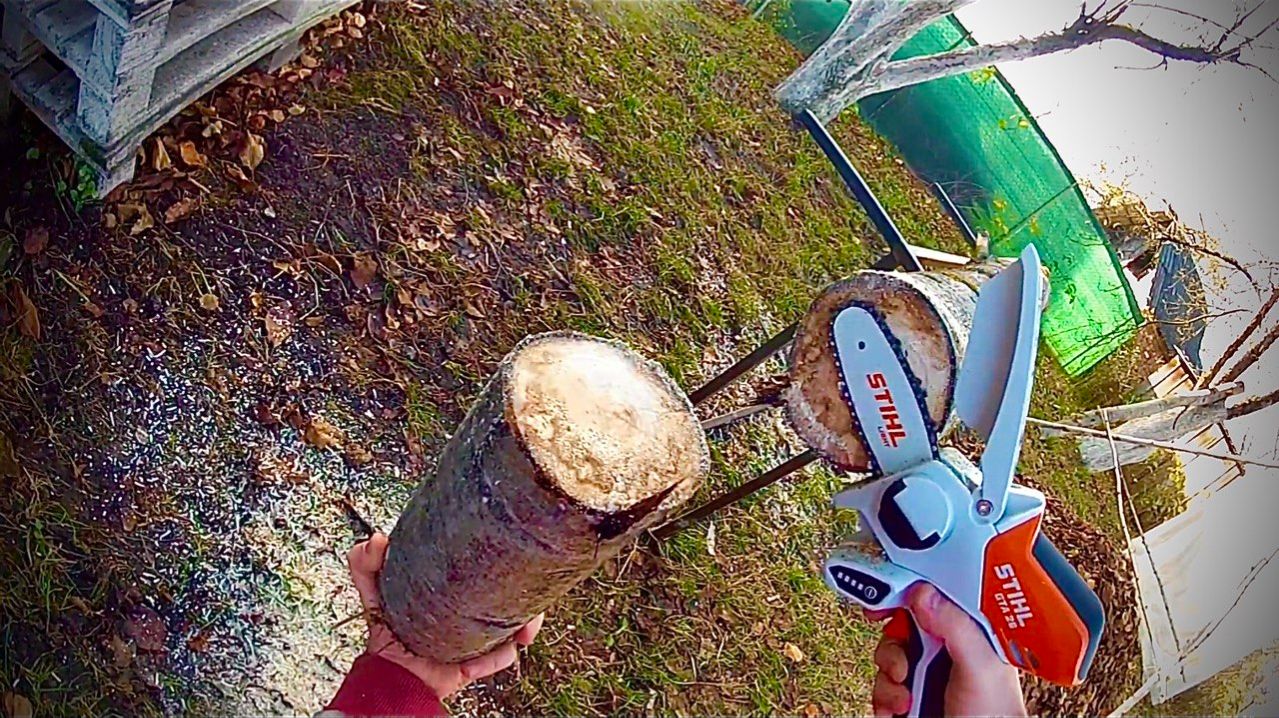 [Natalex] Аккумуляторная пила, сучкорез Stihl GTA 26. Тест распила на одном заряде аккумулятора.