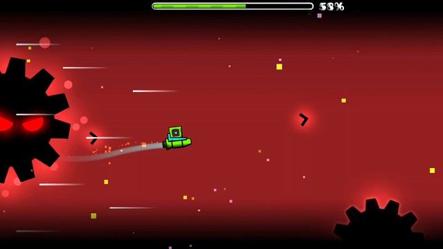 Прохожу уровень с боссом в виде шестерёнки с рандомнами порталами .