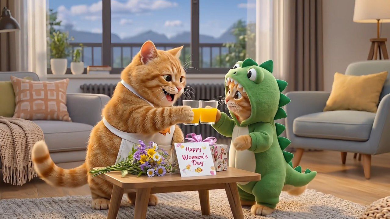 Особая кошачья история: Рыжий котёнок готовит праздник для мамы-кошки 🐱💐