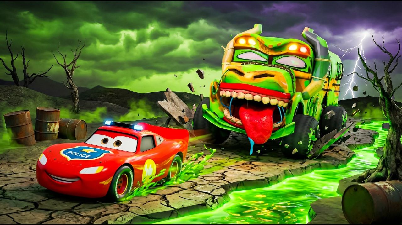 ПОЛИЦЕЙСКИЙ МАККУИН против ГИГАНТСКОГО МОНСТРА: Выживание при разрушении города! мультики. машинки