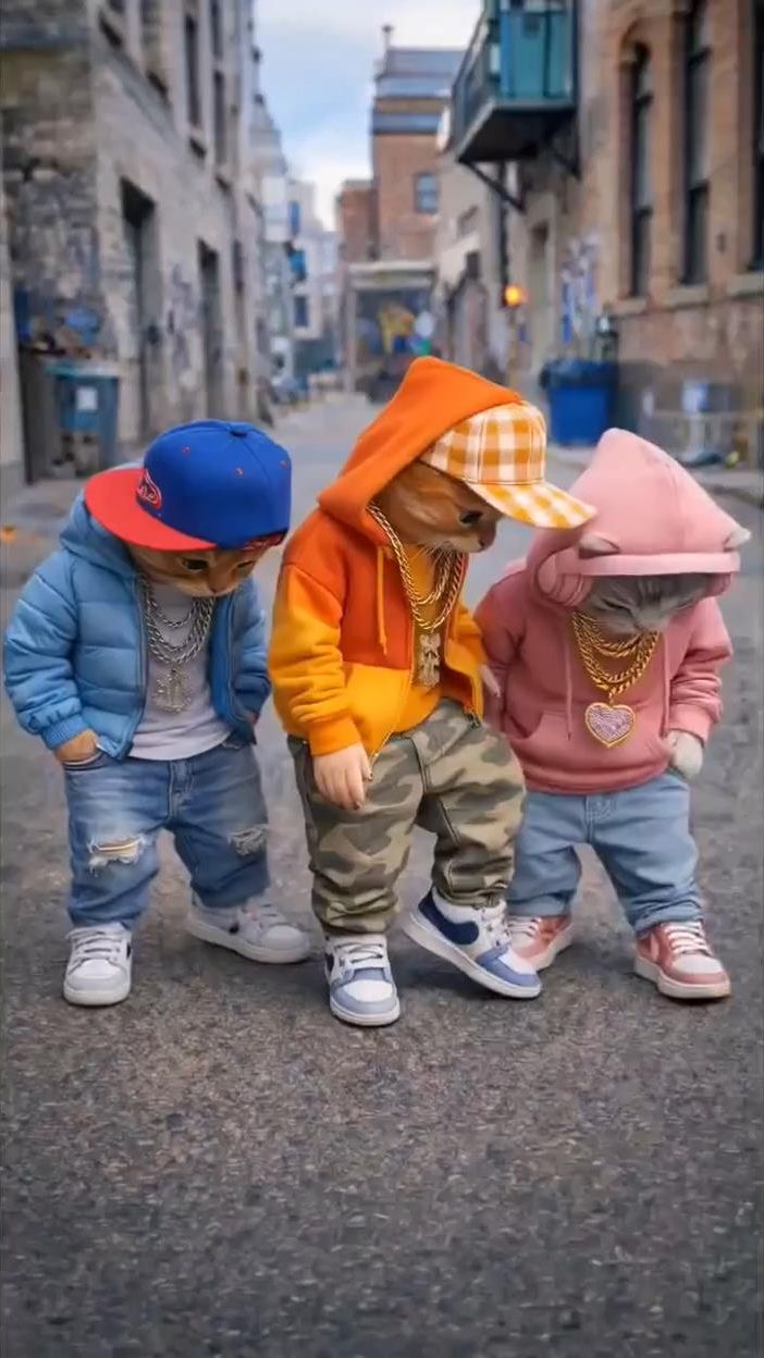 🐱✨ Нейровидео: «Трое модных котят зажигательно танцуют»