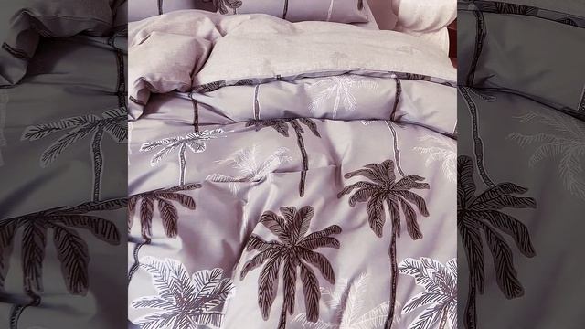 Комплект постельного белья Делюкс Сатин 100 хлопок Пальмовый берег