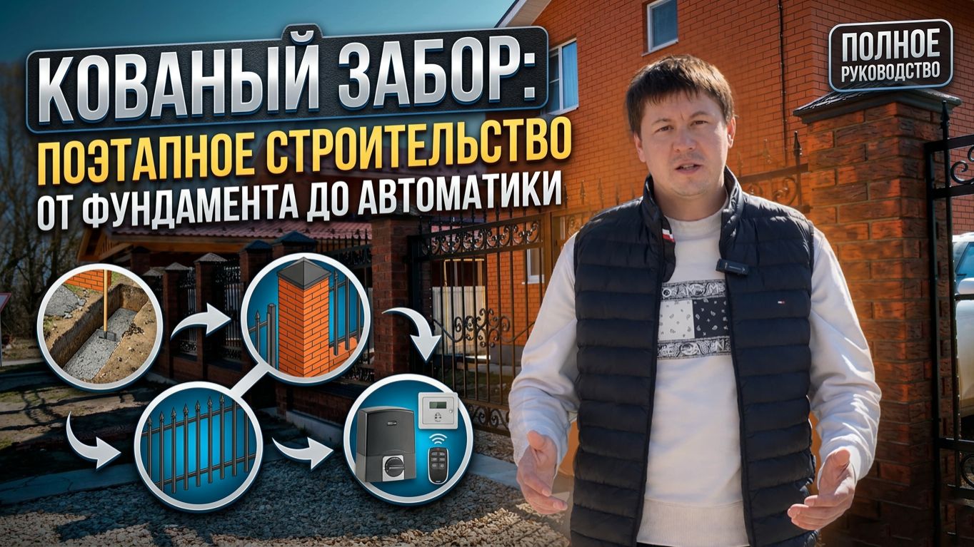 Кованый забор с кирпичными столбами: поэтапное строительство от фундамента до автоматики