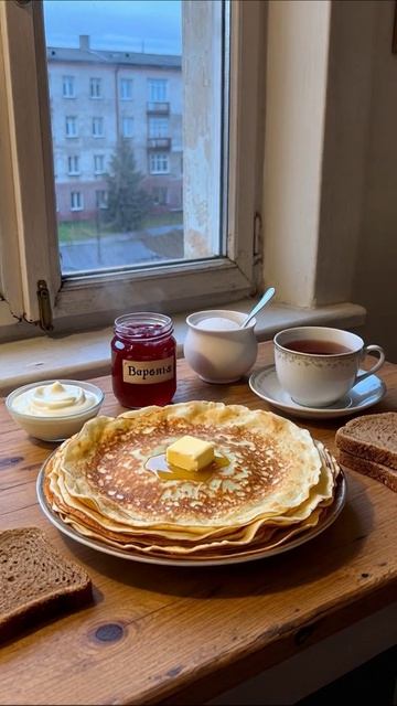 Вкусный завтрак: блины с вареньем и чаем #завтрак #блины #рецепт