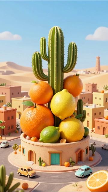 Фруктовая оазис в пустыне #фрукты #декор #анимация
