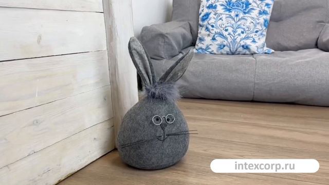 Дверной стоппер ЗАЙКА В ОЧКАХ, текстиль, серый, 34 см, 2031719-1.