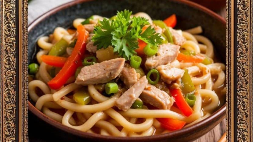 Лапша удон с индейкой и овощами