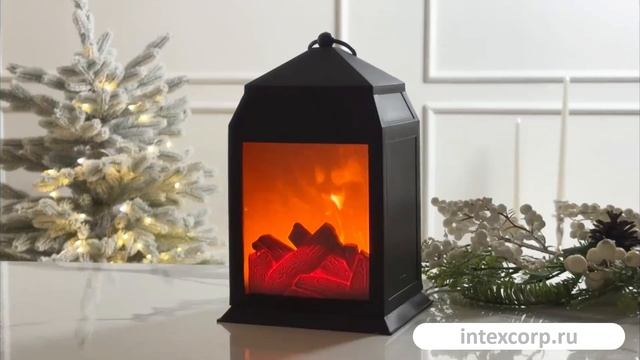 Декоративный фонарь-камин УЮТНЫЙ ВЕЧЕР, черный, эффект живого пламени, 27 см, пластик, 483548