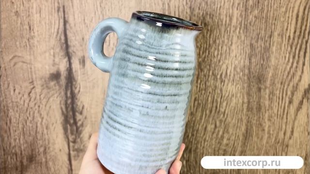 Декоративная ваза-кувшин СИЛЬВИН, керамика, серо-голубая, 17 см, 95202580-2.mp4