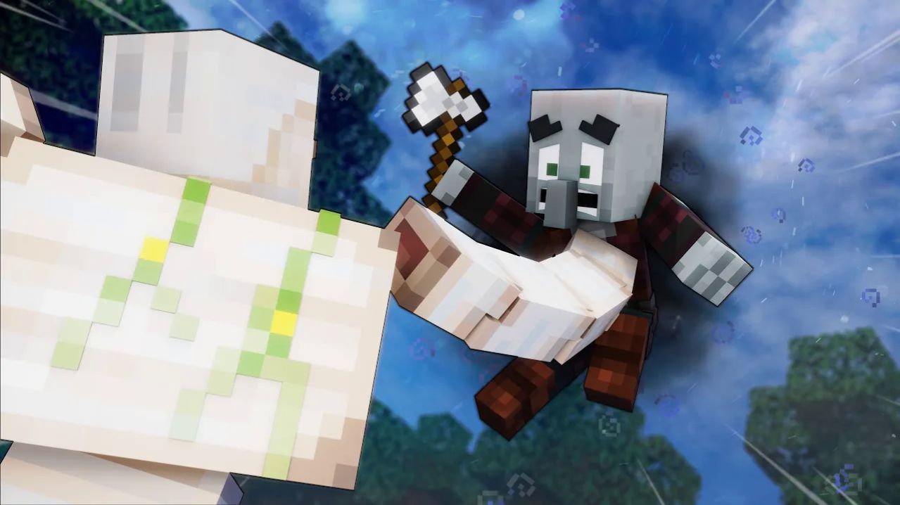 Железный воин в небесной битве Майнкрафт