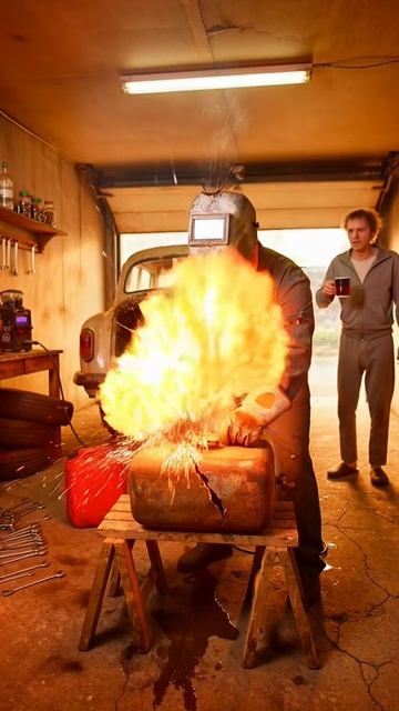 Михалыч решил заварить бензобак по-быстрому