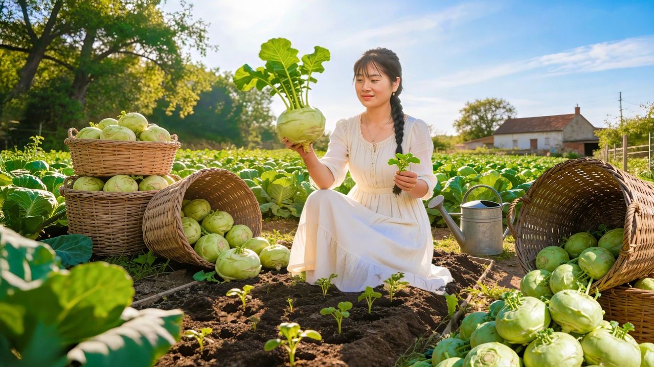 Нхат собрала много огромных клубней кольраби на ферме. Везу их на грузовике, на рынок для продажи.