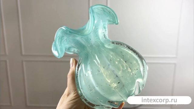 Декоративная ваза РОКСИ, стекло, лазурная, 14 см, 1100168A883.