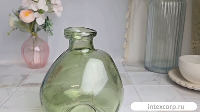 Декоративная ваза-бутыль КЛОДЕТ, стекло, зелёная, 16 см, AC5000210-3