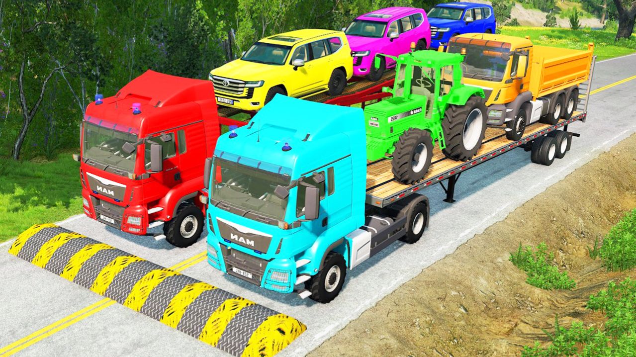 Мультики для детей. Яркие машинки против лежачих полицейских и поезда. Смотреть мультики для малышей