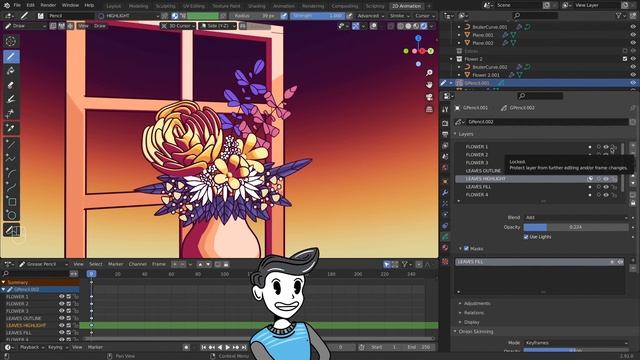 Blender Grease Pencil Beginner Tutorial - 2D & 3D Toon Shaded Scene - Part 2 - Kevandram (1080p)
