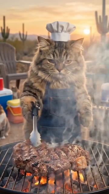 Котик готовит еду