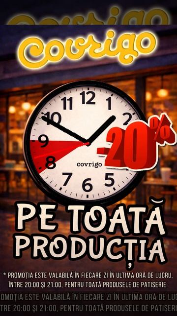 ⏰ Nu rata ultima oră! 🔥 -20% REDUCERE pe toată producția Covrigo!