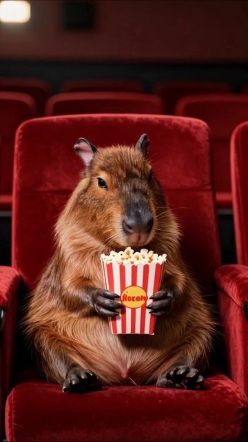 Капибара в кино с попкорном! #Капибара #Кино #Веселье