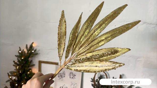 Декоративная ветка ОРИГИНАЛЬНАЯ ПАЛЬМОВАЯ ВЕТВЬ, золотая, 58 см, 2007786