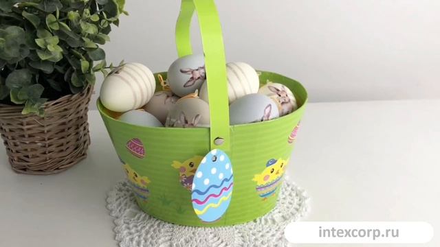 Декоративная пасхальная корзина ЯРКАЯ ПАСХА, бумага, зелёная, 20х12 см, KBD000080-3