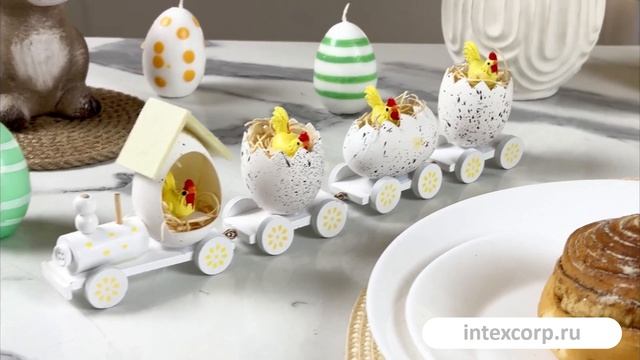 Декоративная композиция ПАСХАЛЬНЫЙ ПАРОВОЗИК, дерево, белый, 19 см, GR8000730-1