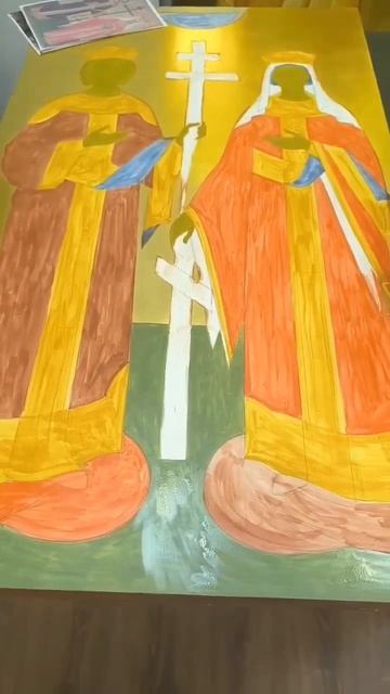 🎥 Работа над иконостасом: икона святых равноапостольных Константина и Елены. Переход к роскрыши