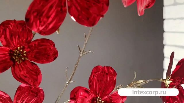 Декоративная ветка ЦВЕТЫ КИЗИЛА, красная с золотистым, 84 см, 220271