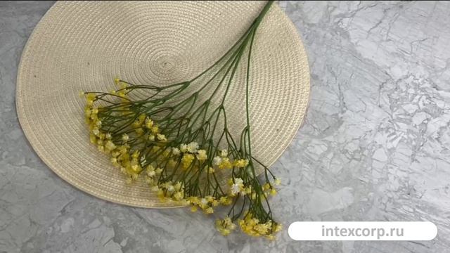 Декоративная ветка-букет ЖЁЛТАЯ ГИПСОФИЛА, текстиль, пластик, 40 см, 2100065A999-1