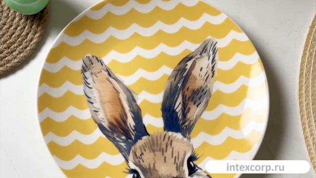 Декоративная тарелка ЛЮБОПЫТНЫЙ КРОЛИК, полипропилен, жёлтая, 19 см, 170497160-1