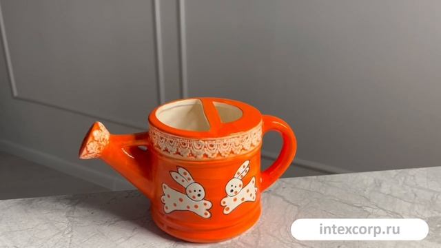 Декоративная лейка ЗАЙКИ ПОЛИВАЙКИ, керамика, оранжевая, 22 см, XPA14000091-4