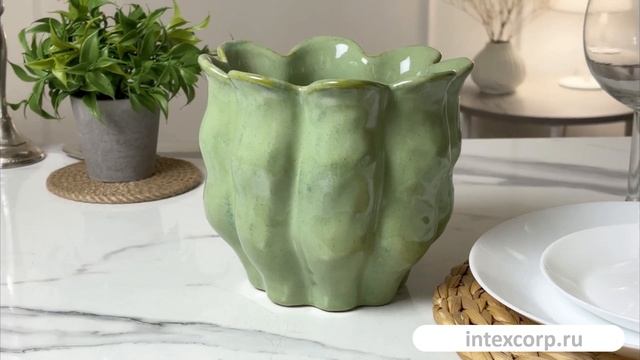 Декоративная ваза-кашпо ПИАНТА, зелёная, 17х15 см, 1185694