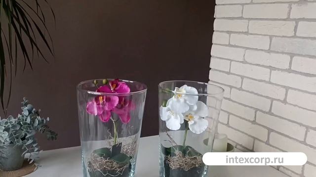 Искусственная орхидея ФАЛЕНОПСИС в конической вазе, тёмно-розовый, 30 см, 1044684