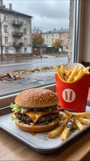 Бургер с картошкой фри и осенний дождь #бургер #едавгороде #осень