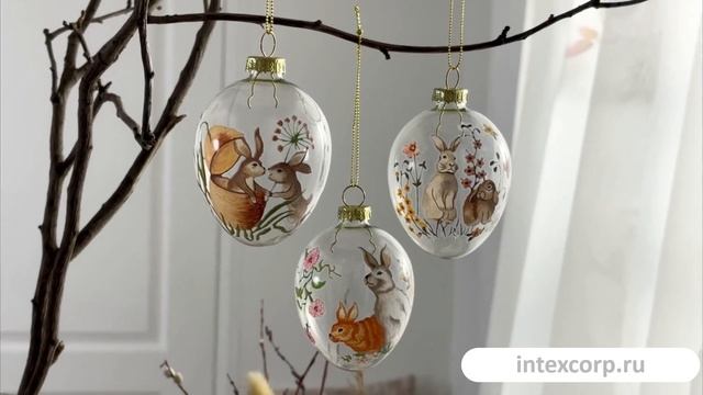 Декоративные пасхальные яйца ВЕСЕННИЕ ЗАЙЧАТА, стекло, 6 см, 3 шт., C13951010