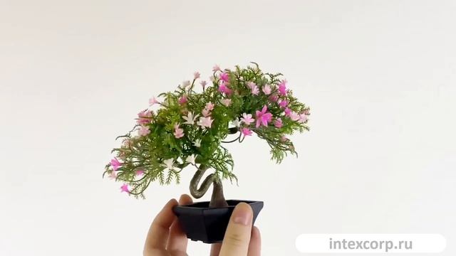 Искусственное растение в горшке ЦВЕТУЩИЙ БОНСАЙ МИНИ двойной, розовый, 14 см, 5010111