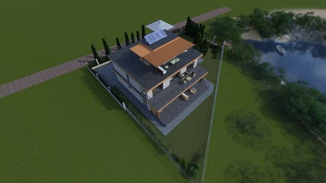 Дом с эксплуатированной кровлей на берегу водоема в Рязани