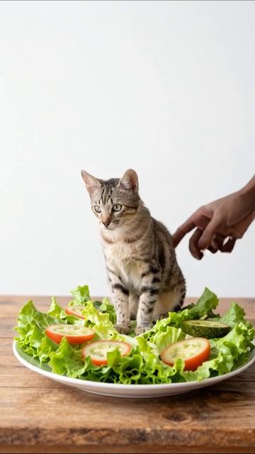 Кот на блюде: смешные моменты с овощами #кот #овощи #юмор