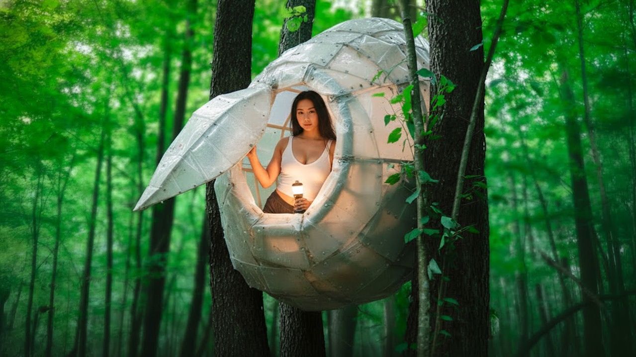 72 часа в одиночку на выживание — девушка строит прозрачное укрытие в дикой природе.