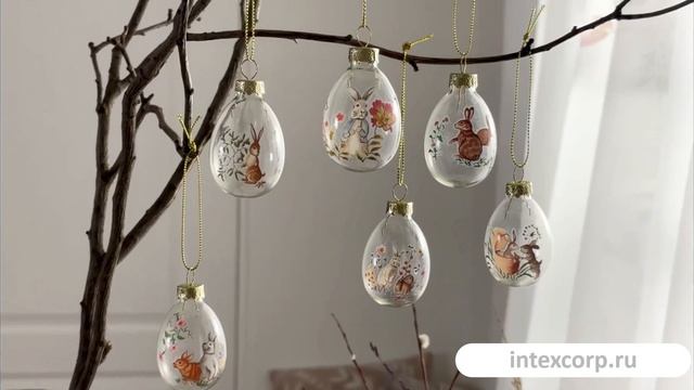 Декоративные пасхальные яйца ВЕСЕННИЕ ЗАЙЧАТА, стекло, 6 см, 6 шт., C13951000