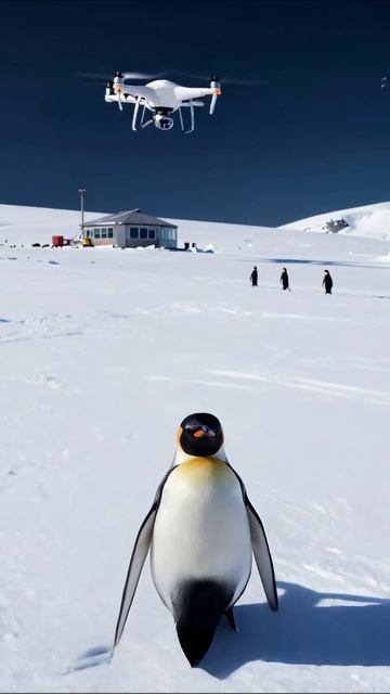 Пингвин и дрон: удивительная встреча на снегу #пингвины #дрон #природа