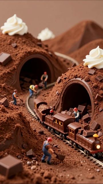 Шоколадная горка: сладкое путешествие по железной дороге #шоколад #десерты #минимализм