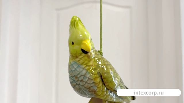 Подвесное украшение-колокольчик ПОПУГАЙ КОРЕЛЛА ОЛИВКОВЫЙ, керамика, 20 см, 016266-95-3.