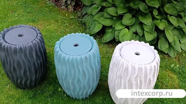 Декоративный садовый фонтан-вазон ФЕССАЛИЯ, искусственный камень, антрацитовый, тёплая белая LED, 89