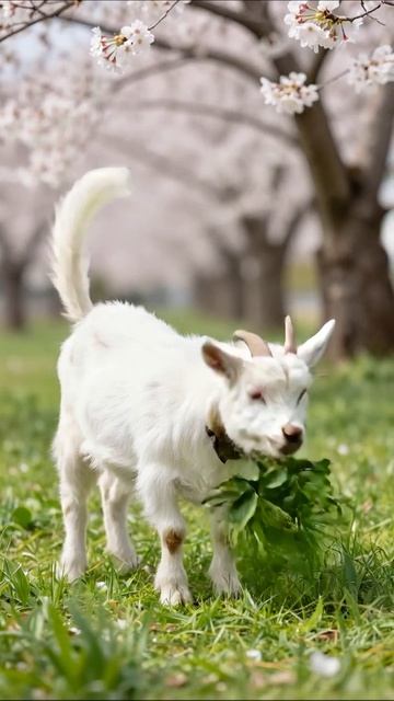 Крошечная козочка среди цветущих деревьев #козы #природа #весна