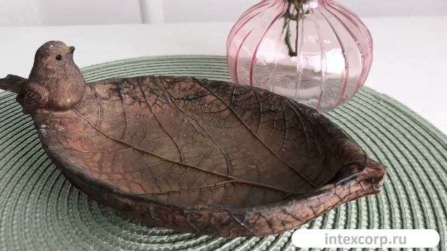 Декоративная поилка для птиц ПТАШКА НА ЛИСТИКЕ, полистоун, коричневая, 25х12 см, 2032960-2