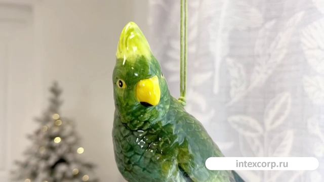 Подвесное украшение-колокольчик ПОПУГАЙ КОРЕЛЛА ЗЕЛЁНЫЙ, керамика, 20 см, 016266-95-2.